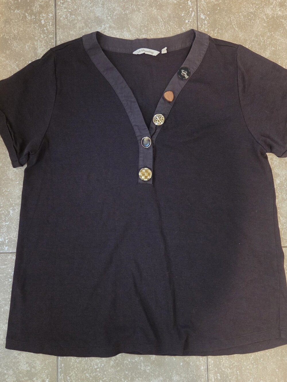 Soft Surroundings Women's Brown Bevvie Button Boho Pullover Top Sz L - Picture 1 of 8
